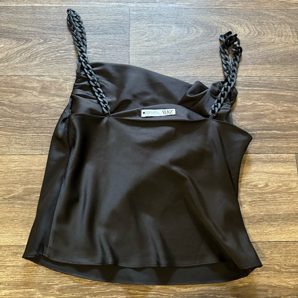 ZARA black satin plunge cowl neck top with beaded straps - Picture 8 of 8